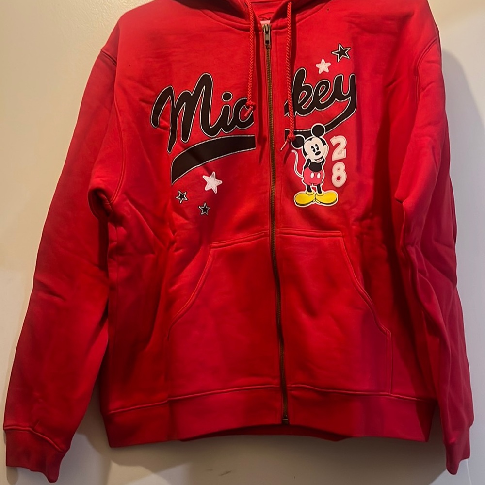 Disney Mickey Mouse Red Hoodie Zip Up Sweatshirt Women’s size SM